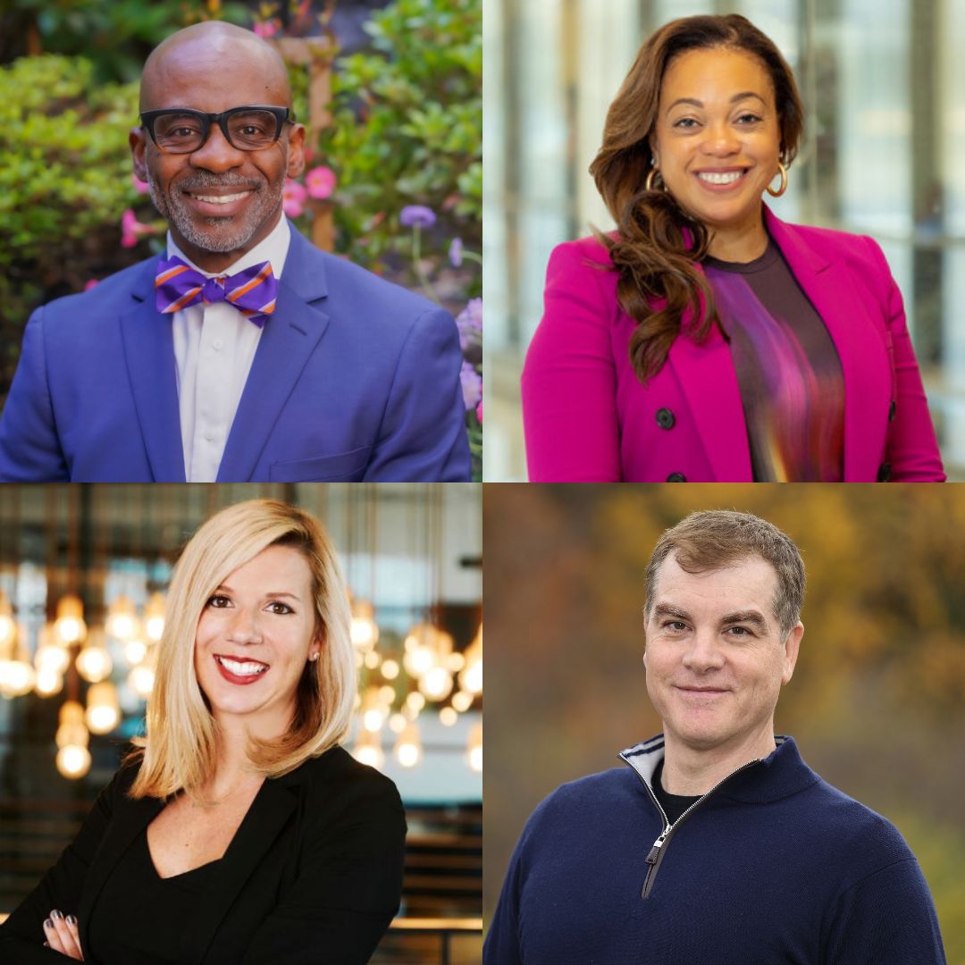 A collage of four photos of new TBF Board of Directors: Dr. Charles Anderson, Petrina Martin Cherry, Kendalle Burlin O'Connell, and Rob Waldron