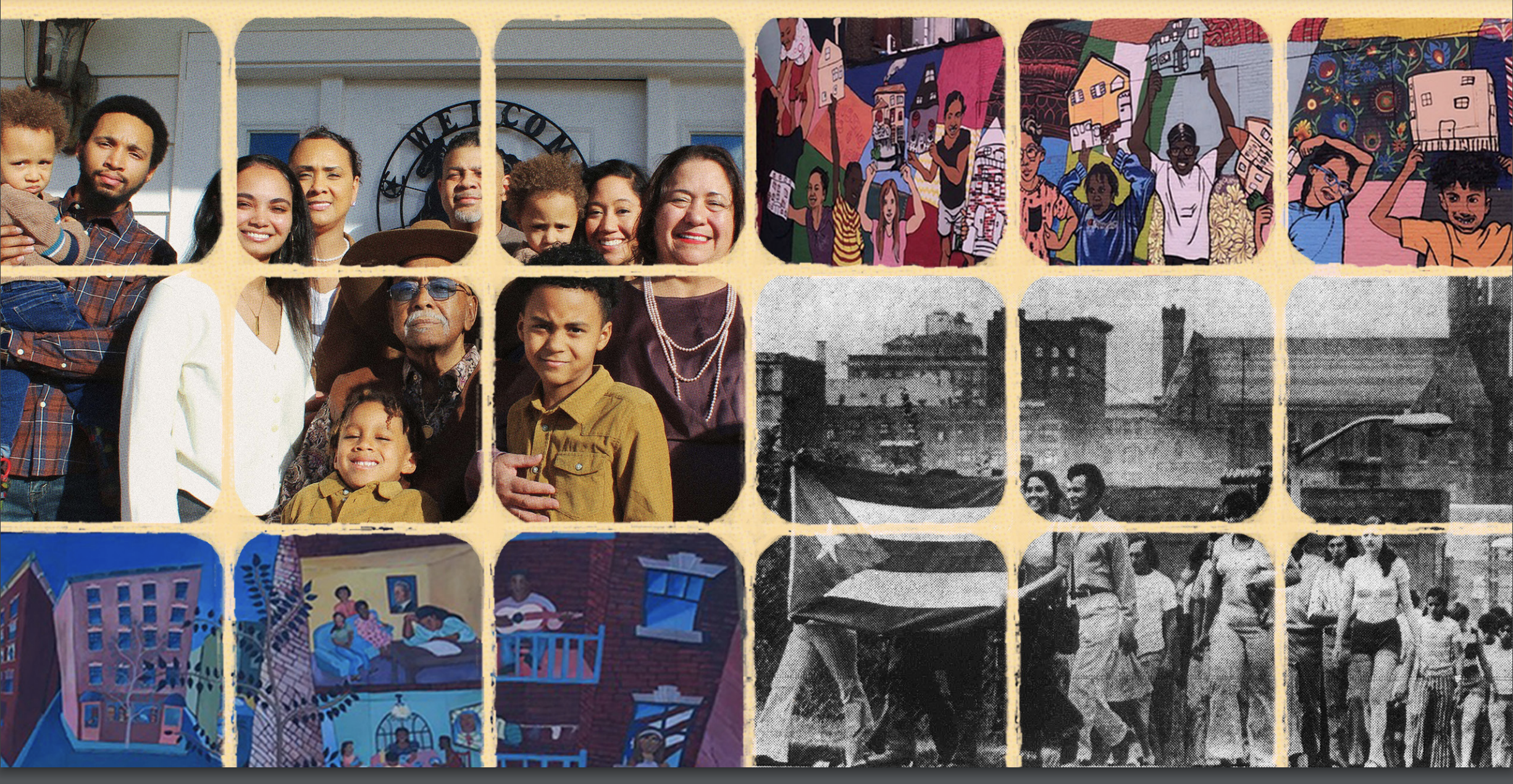 A collage of four scenes, each depicting Latino communities