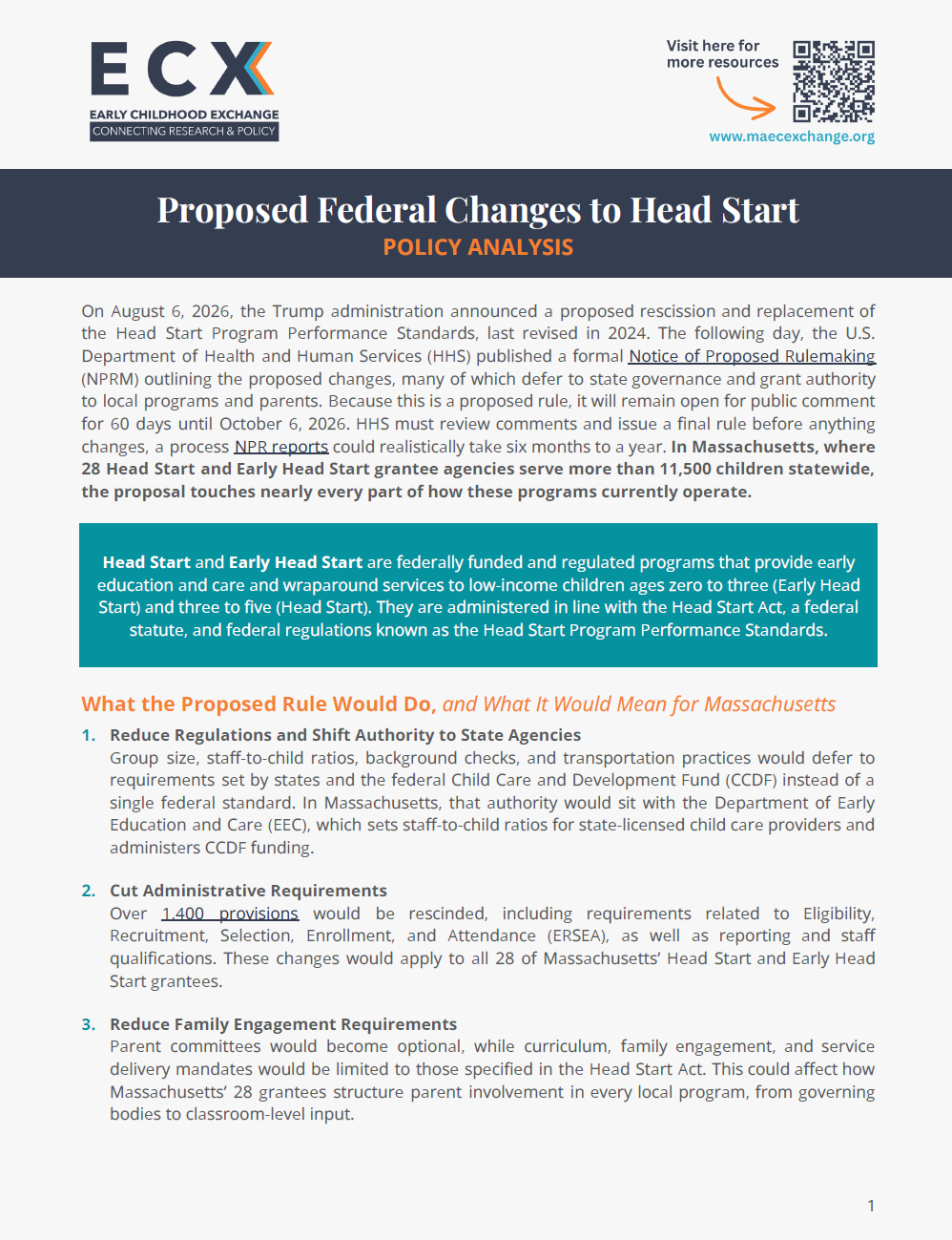 Proposed Federal Changes to Head Start