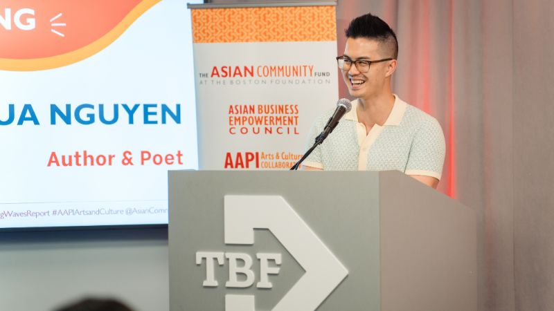 A speaker gives remarks onstage at the Making Waves report release event in June 2025