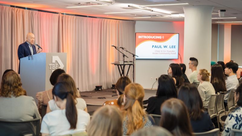 Paul Lee gives remarks onstage at the Making Waves report release event in June 2025