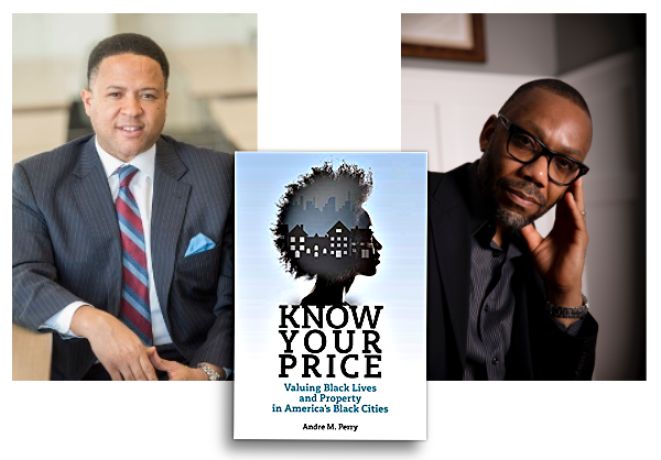 Orlando Watkins, "Know Your Price" book cover and Andres Perry from left to right.