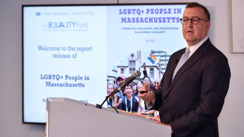 Sean Cahill, director of health policy research at Fenway Institute presents at the TBF office