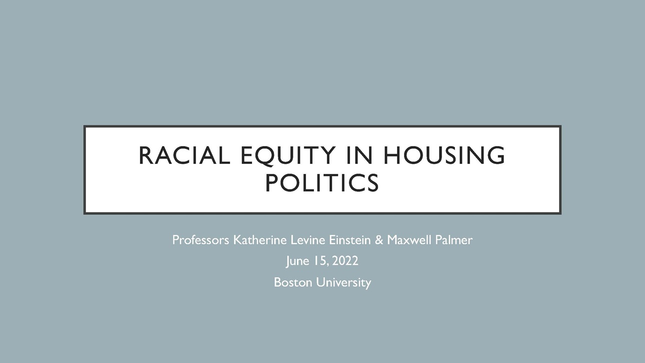 A title slide for Representation in Housing report release event