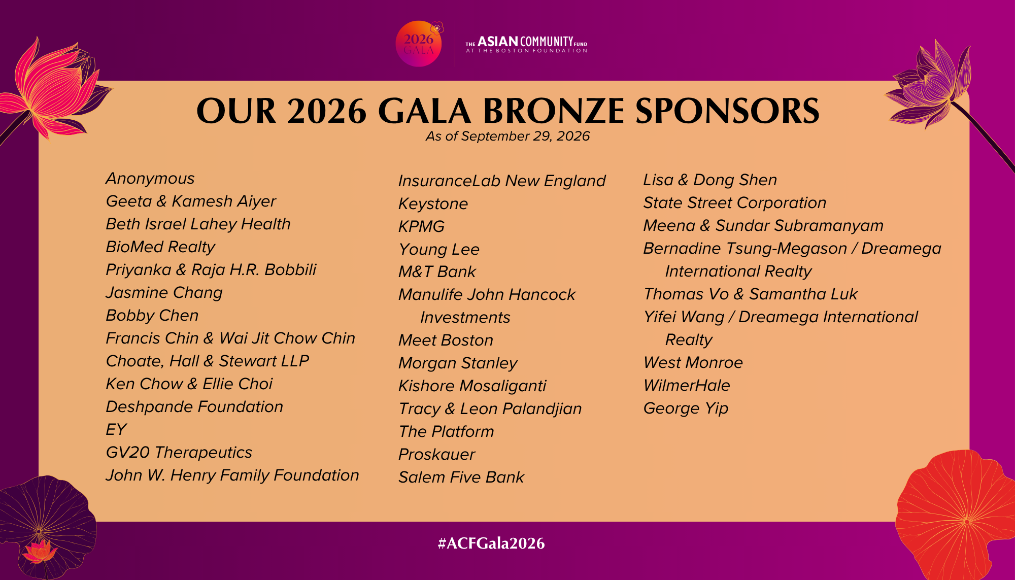 List of Bronze sponsors