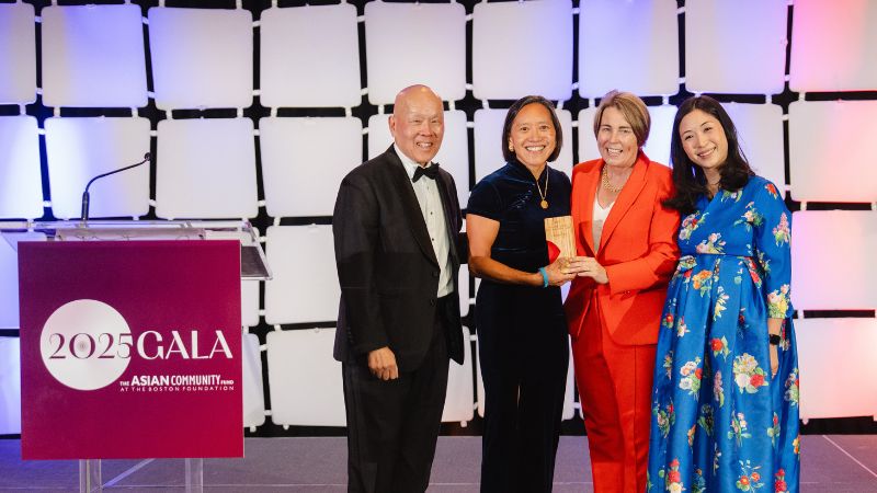Yvonne Hao is honored at the ACF Gala with Danielle Kim, Governor Healey, and Paul Lee