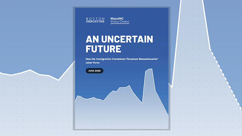 Immigration report over a blue chart background