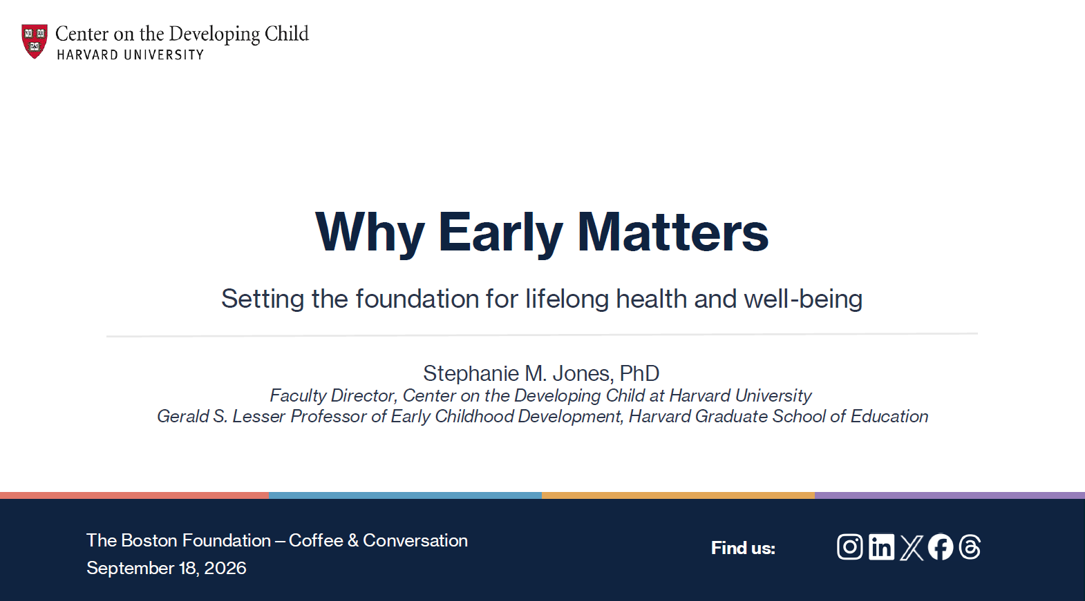 Dr. Stephanie Jones Presentation Cover Slide: Why Early Matters Setting the foundation for lifelong health and well-being