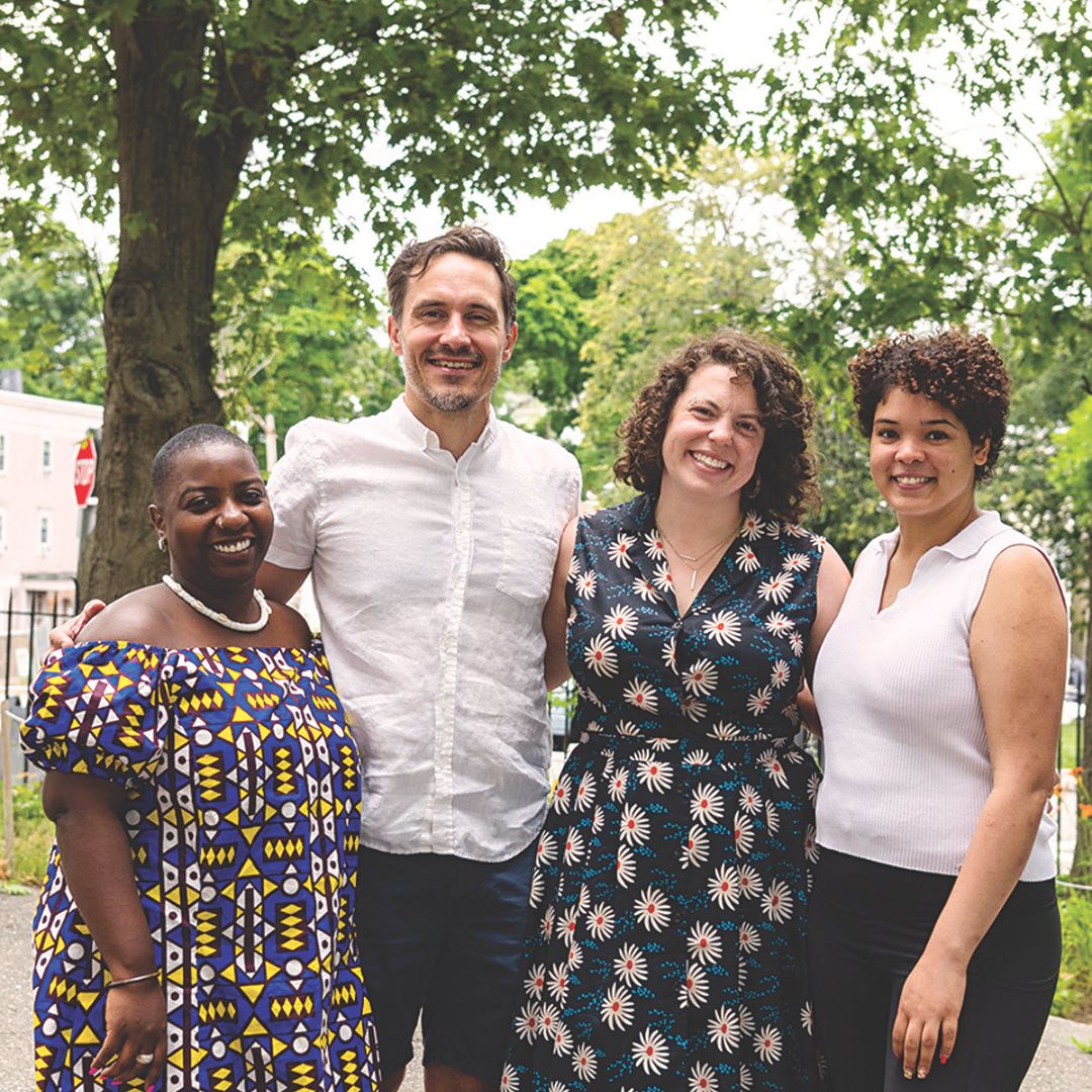 The Resource Organizing Project’s staff at the 2024 summer Grassroots Celebration (from left): Ashley Blount, Dave Jenkins, Liza Behrendt and Katherine Asuncion.