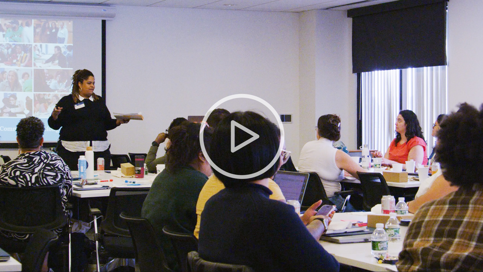 Nonprofit Support group with play button